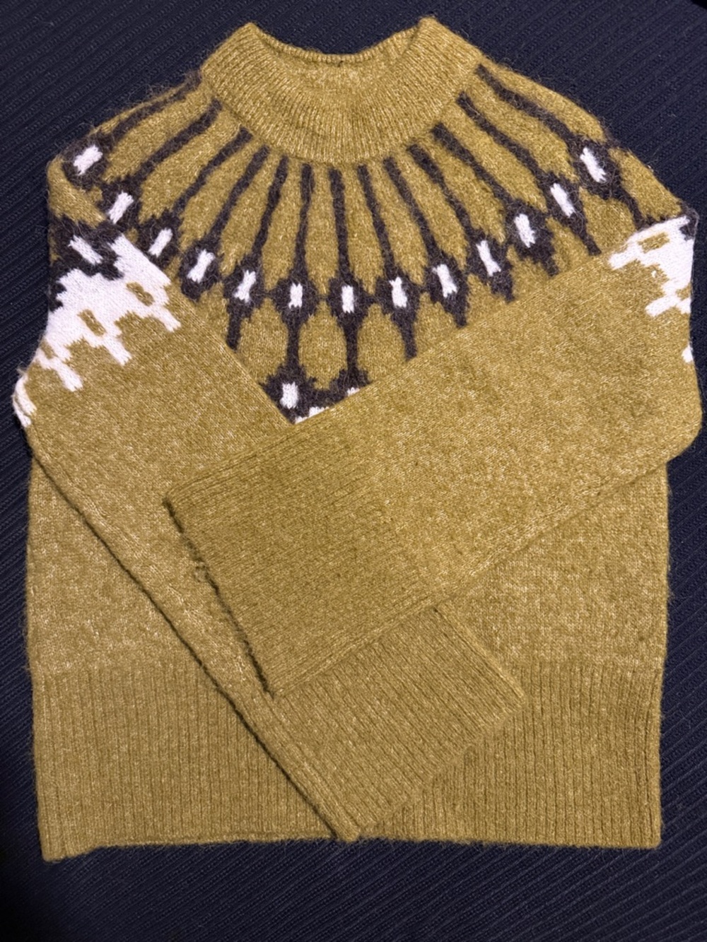 Olive Green Patterned Icelandic Yoke Alpaca Sweater